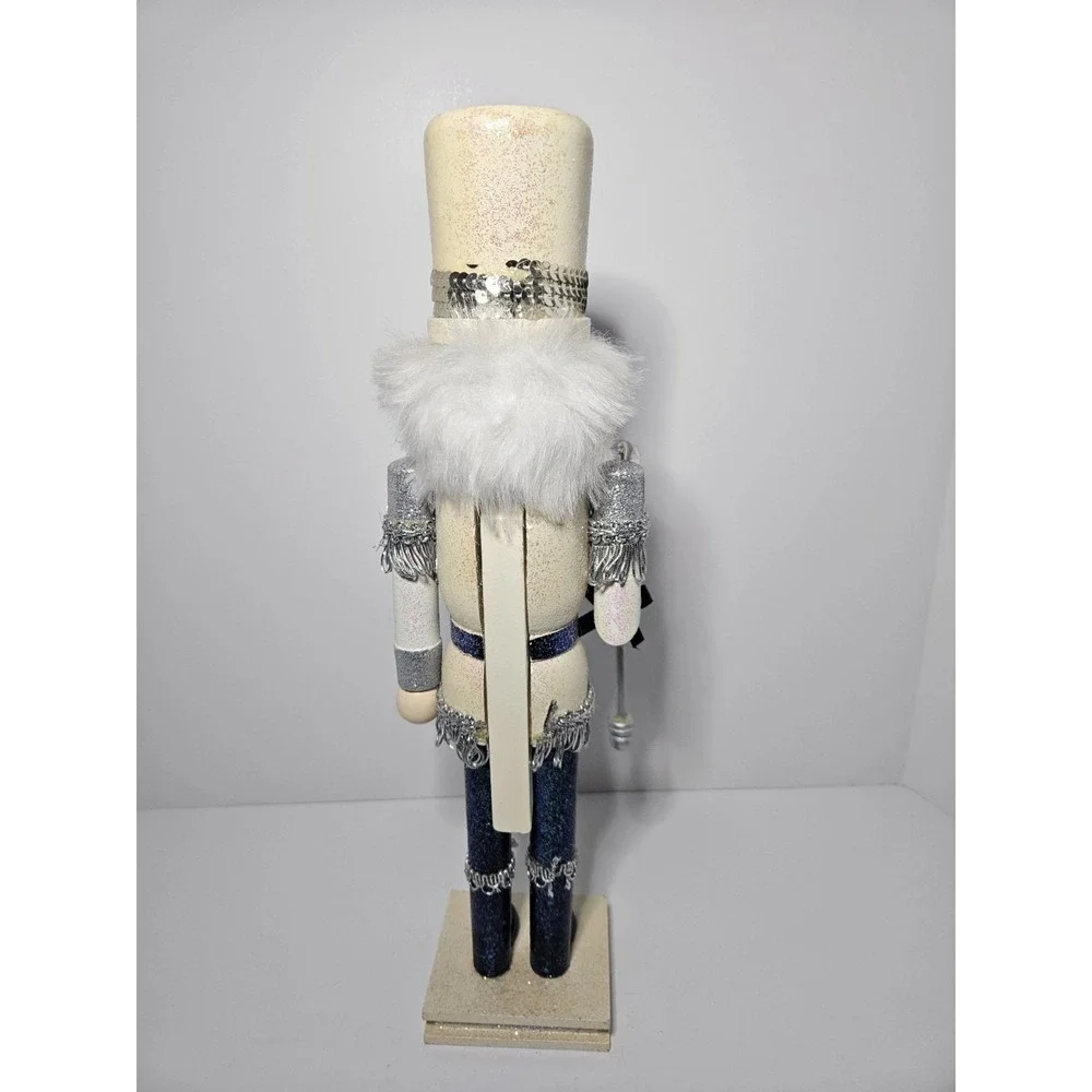 Wooden Nutcracker King Christmas Decor White Gold Silver Glitter Rhinestone